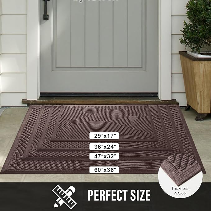 HIYARD Sturdy Front Door Mat, Absorbent Muddy Dirt Resist Welcome Door Mats Outdoor Indoor, Stain and Fade Resistant, Non-Slip Backing Entry Mat Low Profile Doormat for Entryway, 60×36, Coffee