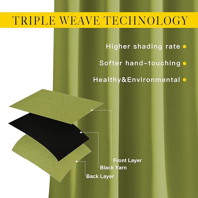 NICETOWN Light Reducing Grommet Curtains - Triple Woven Textured Soft Curtain Panels for Living Room Window Treatment Drapes for Sliding Door (W80 x L108, Fresh Green, 2 Pieces)