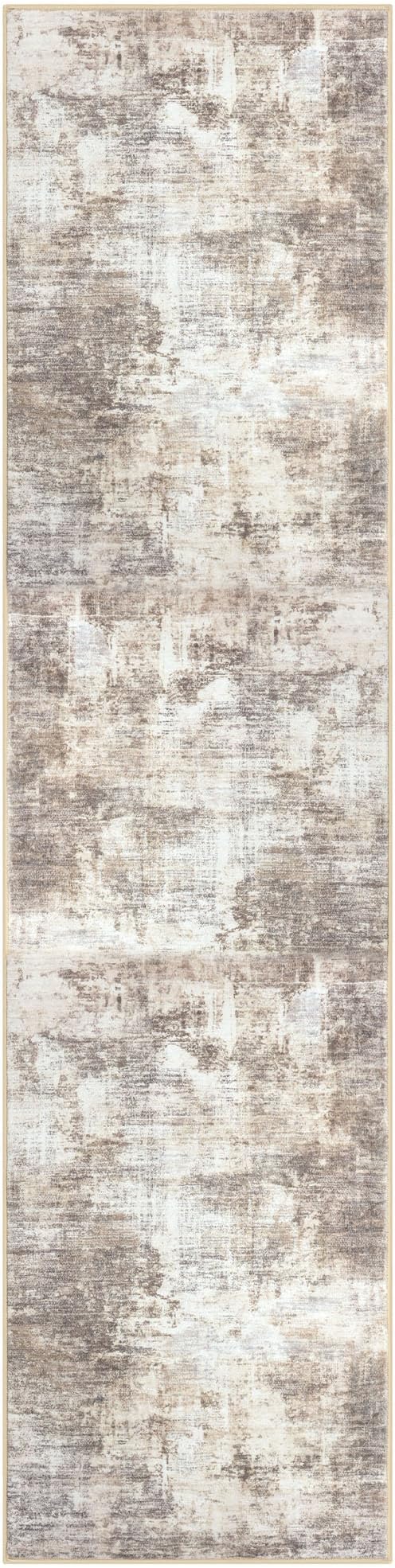 IOHOUZE Abstract Runner Rug 3x12 Ft Washable Runners for Hallways, Non Slip Kitchen Runner Printed Faux Wool Entryway Runner Indoor, Modern Abstract Floor Carpet for Hall Kitchen, Beige Brown