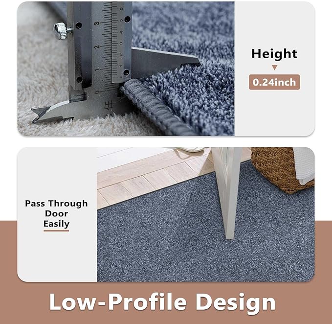 FinRèc 7x10 Washable Area Rugs for Bedroom Living Room, Low Pile Thin Rug Solid Color, Non-Slip Carpet Indoor for Home Decor (Navy Blue)