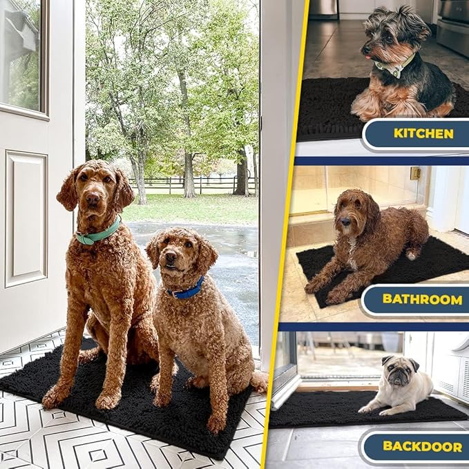 Muddy Mat® | Super Absorbent Door Mat Indoor, Microfiber Quick Dry Chenille Entryway Rug, Non-Slip Front Door Mat, Indoor Mats for Entryway, Machine Washable Pet Rug, Black 36"x60"