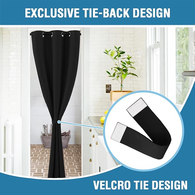 H.VERSAILTEX Doorway Curtain Blackout Closet Door Curtain Room Divider Window Treatment Curtain for Bedroom Thermal Insulated Privacy Drape Soundproof Grommet, 42 x 80 inches, 1 Panel, Black
