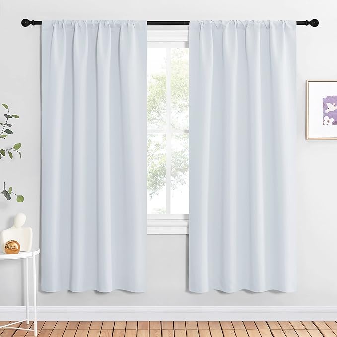 NICETOWN Kitchen Room Darkening Curtains - Window Treatment Thermal Insulated Rod Pocket Room Darkening Curtains/Drapes for Bedroom (2 Panels, 42 by 72, Greyish White)