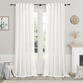 Ivory Linen Curtains 108 Inches Long 2 Panels Set Back Tab Rod Pocket Semi Sheer Cotton Textured Light Filtering Extra Long Curtain Farmhouse High Ceiling Curtains for Living Room 9Ft 40x108
