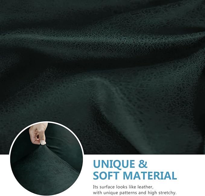 Leather Look Couch Cushion Covers Sofa Seat Slipcovers Sets Couches Furniture Protector for Sectional Armchair Loveseat Pets Kids Stretch Spandex Fabric (1 Cushion Loveseat, Dark Green)