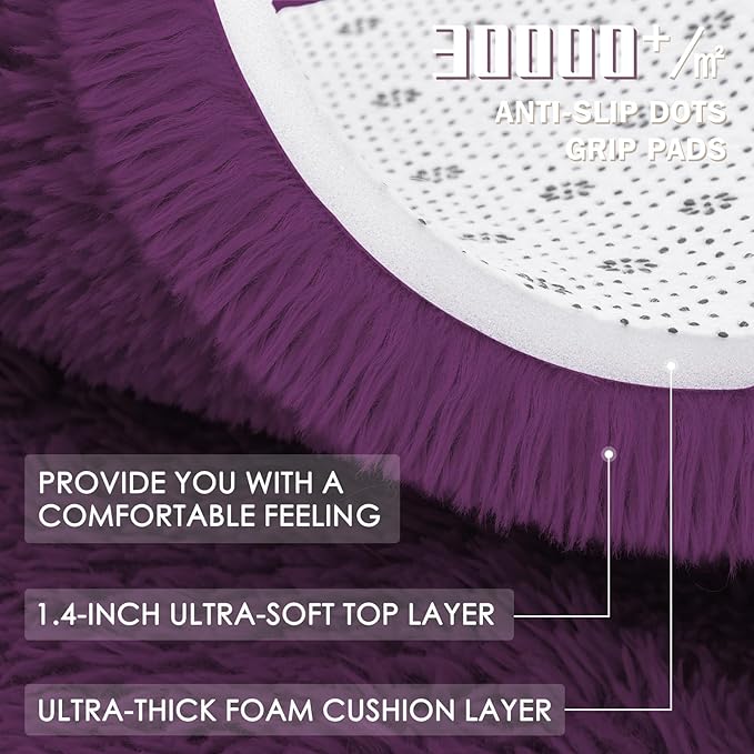 OLANLY Dark Purple Round Rugs for Bedroom - Machine Washable, 5 ft Circle Area Rugs for Living Room, Soft and Fluffy Shaggy Carpet for Teen Girl and Boys, Nursery Rooms, Dorms, Home Decor Aesthetic