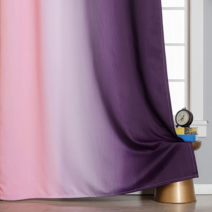 Ombre Pink and Purple Blackout Curtains 96 Inches Long, Full Room Darkening Curtains for Girls Room,Grommet Thermal Insulated Gradient Drapes, Light Blocking Curtains for Bedroom,52x96 Inch, 2 Panels