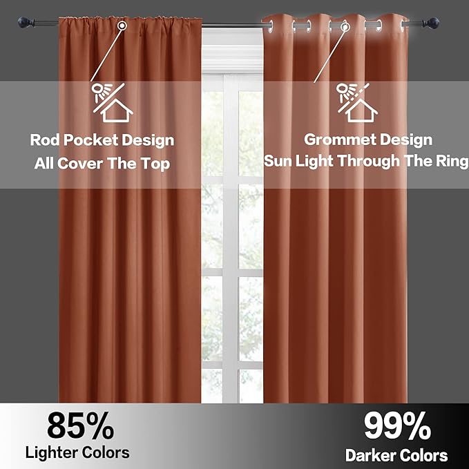 RYB HOME 54 inch Blackout Curtains for Living Room, Rod Pocket Thermal Insulated Small Window Drapes Room Darkening Shades for Bedroom Studio Dorm, W 42 x L 54 inch, Set of 2 Panels, Burnt Orange