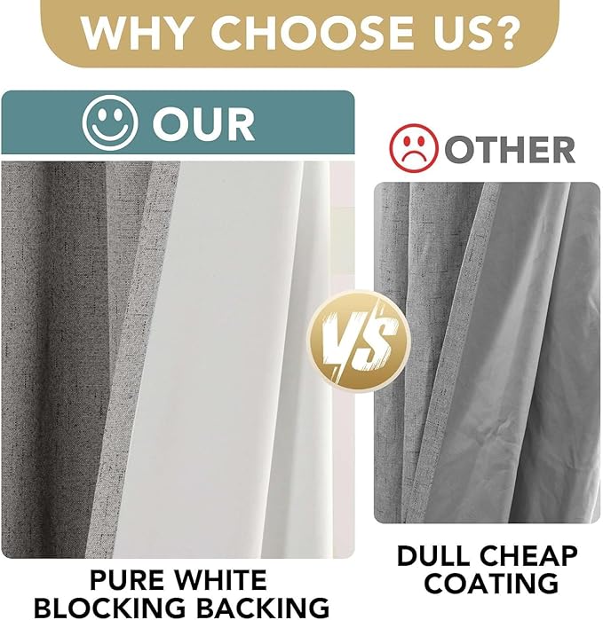 H.VERSAILTEX Linen Curtains 100% Blackout Curtains for Bedroom 102 inch Long Full Light Blocking Nature Linen Blended Window Curtains for Living Room Nickel Grommet (2 Panels, Dove Gray)