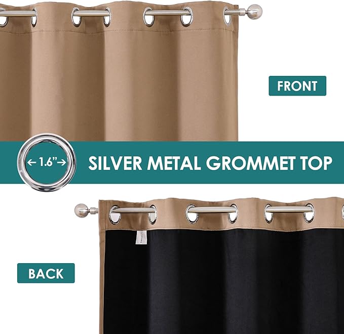 ChrisDowa 100% Blackout Curtains for Bedroom with Black Liner, 2 Thick Layers Total Blackout Thermal Insulated Grommet Window Curtains 2 Panels Set (Cappuccino, 42 x 63 Inch)