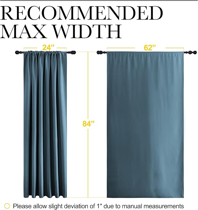 NICETOWN 2 Panels Blackout Curtains, Rod Pocket Thermal Insulated Drapes 84 inches Long, Easy-Care Modern Home Decoration Sunshades for Guest Room, Living Room, Office, 62 x 84 Inch, Smoky Blue
