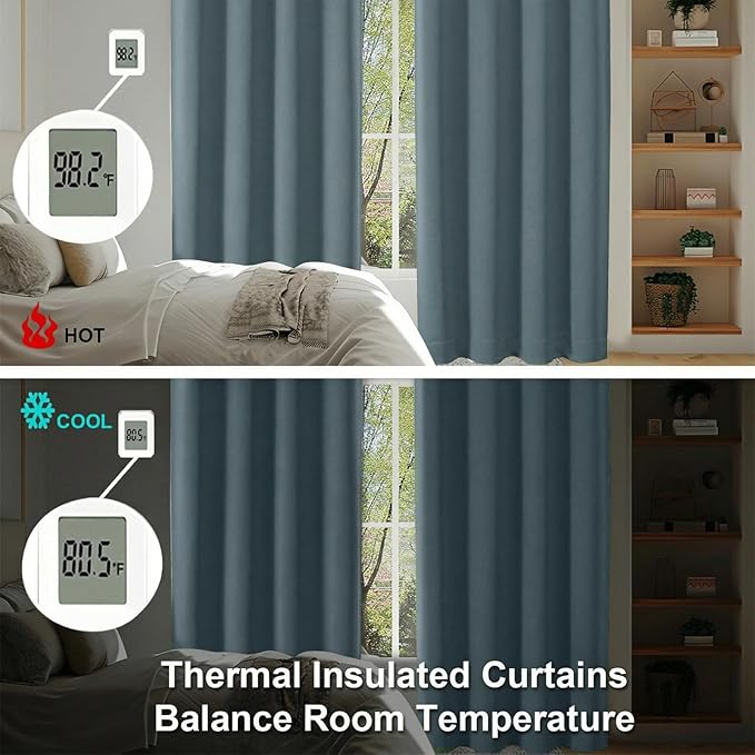 Simplebrand Ava Dark Green Short Blackout Curtains for Bedroom 45 Inches Long 2 Panels Set, Solid Thermal Insulated, Energy Saving Window Treatment Curtains Blackout Drapes, W40 x L45 Inch, Dark Green