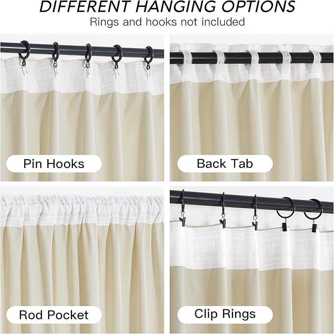 RYB HOME Beige Velvet Curtains 96 inches - Rod Pocket & Back Tab Boho Window Panels Privacy Theraml Insulted Drapes for Bedroom Bathroom, W52 x L96, 2 Panels Set