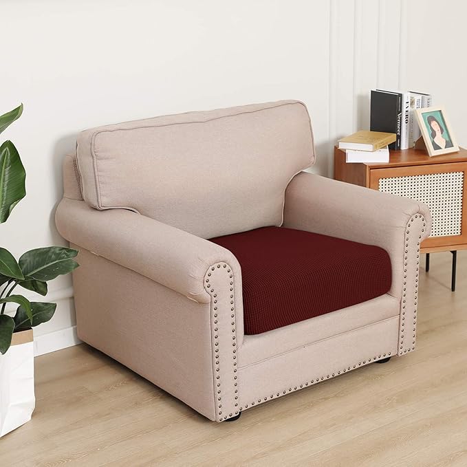 Easy-Going Stretch Cushion Cover Sofa Cushion Furniture Protector Sofa Seat Sofa slipcover Sofa Cover Soft Flexibility with Elastic Bottom (Chair Cushion,Wine)
