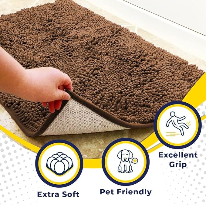 Muddy Mat® | Super Absorbent Door Mat Indoor, Microfiber Quick Dry Chenille Entryway Rug, Non-Slip Front Door Mat, Indoor Mats for Entryway, Machine Washable Pet Rug, Brown 36"x72"