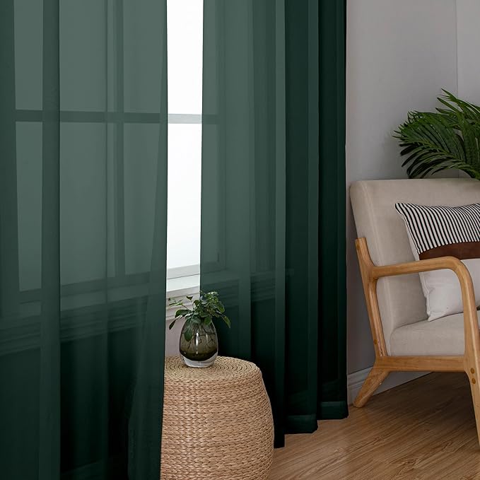 OWENIE Green Sheer Curtain 96 Inches Long 2 Panels Set for Christmas Decoration, Light Filtering Clear Sheer Curtain 95 for Bedroom/Living Room, 2Pcs, Each 42" W x 96" L