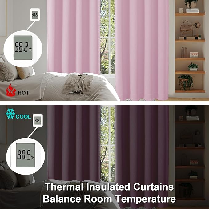 Simplebrand Ava Pink Short 36 Inches Blackout Curtain 2 Panels Set, Half Window Rod Pocket Privacy Curtain Tiers for Kitchen, Curtains Blackout for Bathroom Shades, W40 x L36 Inch, Pink