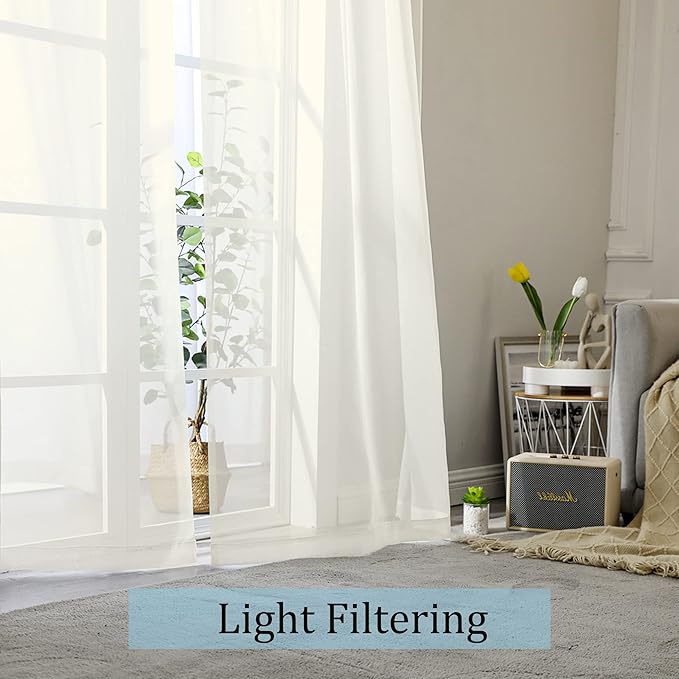 OWENIE Sheer Curtains 96 Inch Length, Elegant Sheer Curtains for Bedroom, Window Voile Sheer Curtain Panels/Drapes/Treatment for Living Room, 2Pcs, Each 42" W x 96" L, Ivory