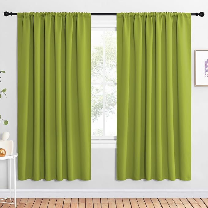 NICETOWN 2 Panels Blackout Curtains, Rod Pocket Window Curtains Room Darkning Drapes for Bedroom/Living Room, Thermal Insulated Solid Draperies for Home Office/Study, 62 by 72-Inch, Fresh Green