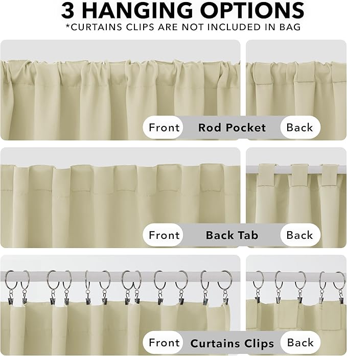 Deconovo Blackout Curtains, Thermal Insulated, W52 x L54 2 Panels, Back Tab, Machine Washable, Room-Darkening Drapes for Bedroom/Living Room Beige