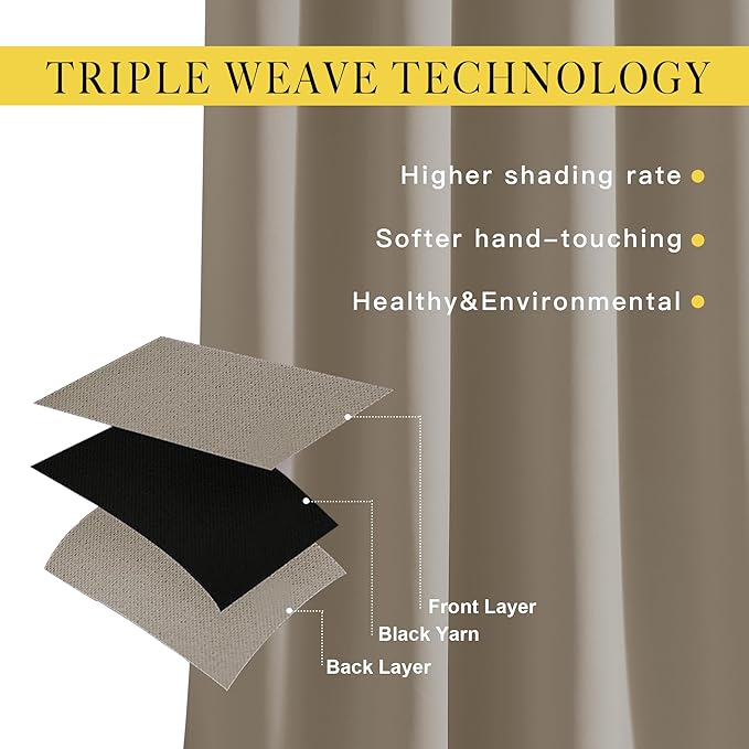 NICETOWN Taupe Room Darkening 102 inch Curtains, Grommet Thermal Curtains Weighted Window Treatments for Living Room/Farmhouse, W46 x L102, 2 Panels