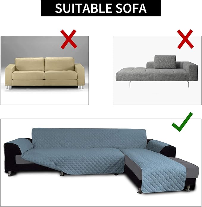 Easy-Going L Shape Sofa Slipcover - Sectional Couch Cover, Chaise Lounge Cover, Reversible, Pets & Kids Friendly (Small, Light Blue/Light Blue)
