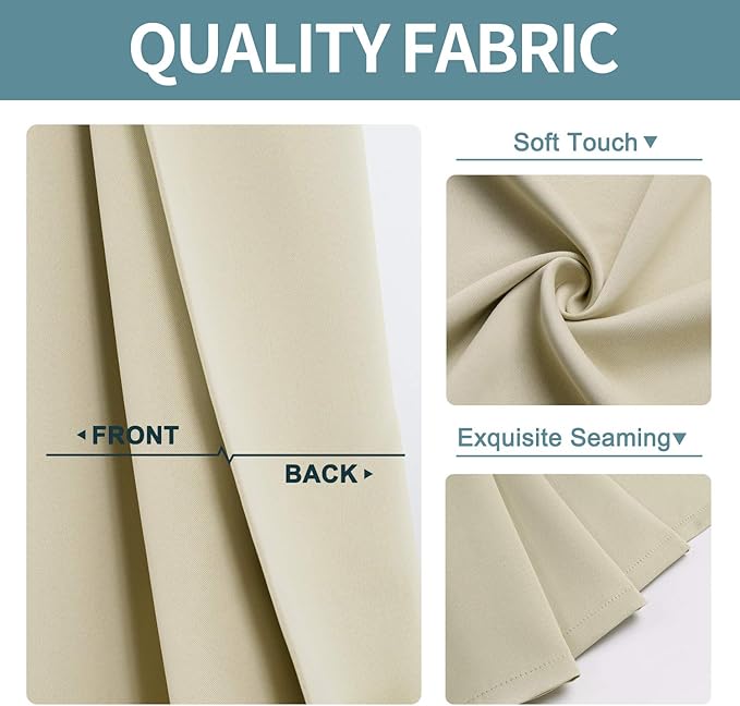 ChrisDowa Small Window Curtains for Kitchen and Bedroom - Grommet Short Thermal Insulated Room Darkening Curtains (2 Panels, Beige, 42 x 36 Inch)