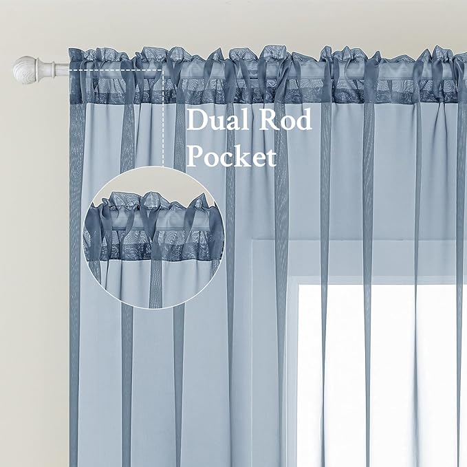 MIULEE 2 Panels Solid Color Sheer Window Curtains Elegant Window Voile Panels/Drapes/Treatment for Bedroom Living Room (54X90 Inches Dusty Blue)