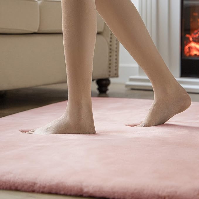 Ashler Faux Fur Rug, Ultra Soft Faux Rabbit Fur, Pink Area Rugs, 5 x 7 Feet Rectangle, Machine Washable Nursery Decor Throw Rugs for Bedroom, Kids Room, Living Room