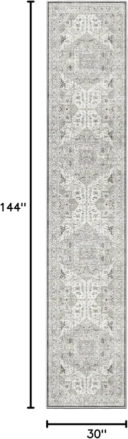 Madane Hallway Runner Rug 2'6''x12' Kitchen Runner, Non Slip Vintage Runners for Hallways Washable Kitchen Rugs Soft Low Pile 2.5x12 ft Rug Runner for Laundry Room, Entryway and Bedroom, Ivory/Brown