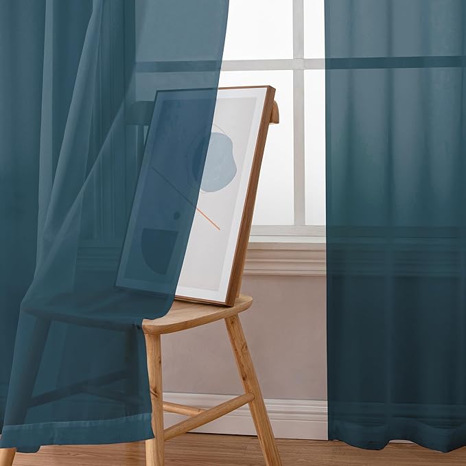 Simplebrand Dusty Blue Sheer Curtains 90 Inches Long 2 Panels, Light Filtering Rod Pocket Solid Color Window Sheer Curtain Panels, Elegant Curtains & Drapes for Living Room, Bedroom, 42" W x 90" L