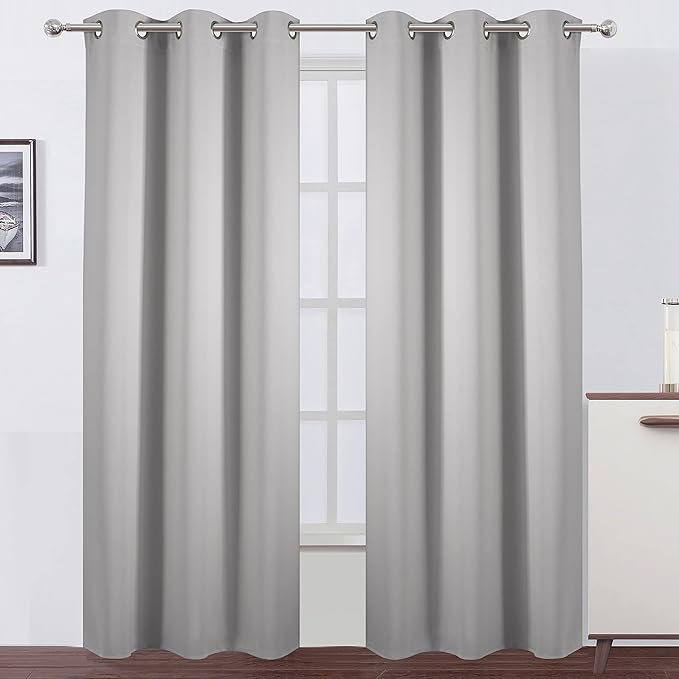 LEMOMO Blackout Curtains 42 x 95 inch/Light Grey Curtains Set of 2 Panels/Thermal Insulated Room Darkening Bedroom Curtains