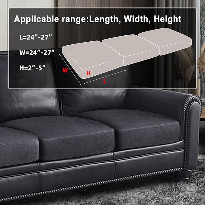 Leather Look Couch Cushion Covers Sofa Seat Slipcovers Sets Couches Furniture Protector for Sectional Armchair Loveseat Pets Kids Stretch Spandex Fabric (3 Cushion Sofa, Dark Grey)