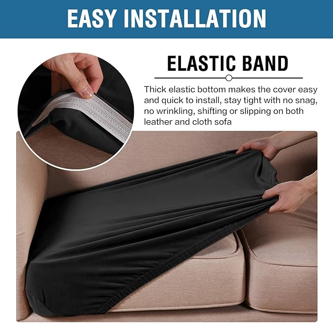 H.VERSAILTEX Velvet Stretch Couch Cushion Cover Plush Cushion Slipcover for Chair Loveseat Sofa Cushion Furniture Protector Seat Cushion Sofa Cover (2 Piece Large Sofa Cushion Covers, Black)