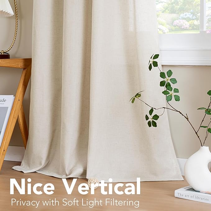 H.VERSAILTEX Living Room Linen Curtains Home Decorative Nickel Grommet Curtains Privacy Added Energy Saving Light Filtering Window Treatments Draperies for Bedroom, Ivory, 2 Panels, 52 x 72 - Inch