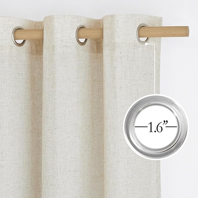 NICETOWN Linen Curtains for Windows 90 inch Long, Grommet Semi Sheer Vertical Drapes Privacy Added with Light Filtering for Bedroom/Living Room, Natural, W34 x L90, 2 Pieces