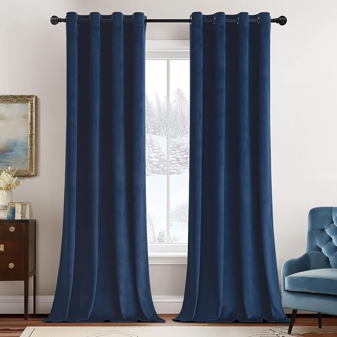 MIULEE Elegant Velvet Curtains Navy Blue Grommet Curtains Thermal Insulated Soundproof Room Darkening Blackout Curtains/Drapes for Girls & Ladys Living Room/Bedroom 52 x 96 Inch 2 Panels
