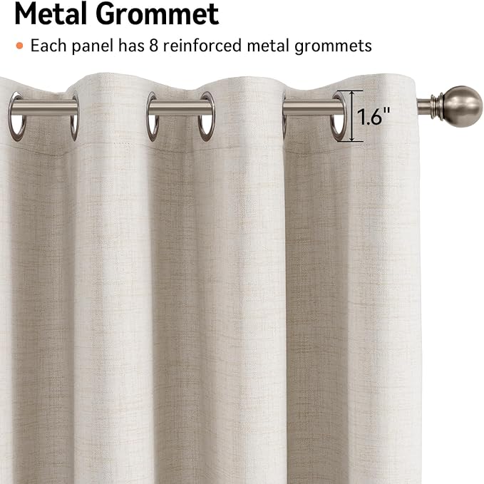 100% Blackout Shield Linen Blackout Curtains for Bedroom, Beige Grommet Curtains for Living Room, Thermal Insulated Room Darkening Drapes for Nursery, Boho Home Decor, 40" W x 45" L, 2 Panels