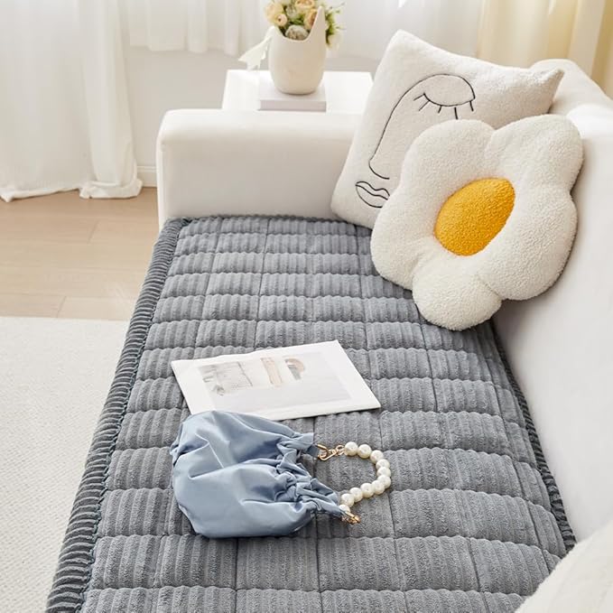 Couch Cover for Dogs Washable, Fuzzy Pet Couch Covers for 3 Cushion Sofa Pet Friendly, Non Slip Sofa Cover (Blue-Grey, 27.6" x 59"/70 x 150cm)
