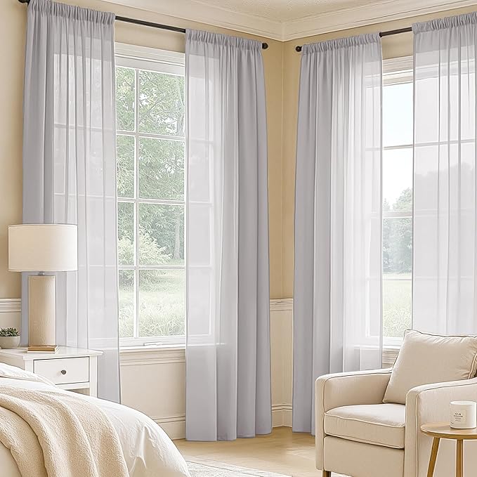 MIULEE Greyish Lilac Sheer Curtains 84 Inches Long, 4 Panels Set, Rod Pocket Light Filtering Window Drapes for Bedroom and Living Room, Elegant Airy Fabric, 42 x 84 Inches