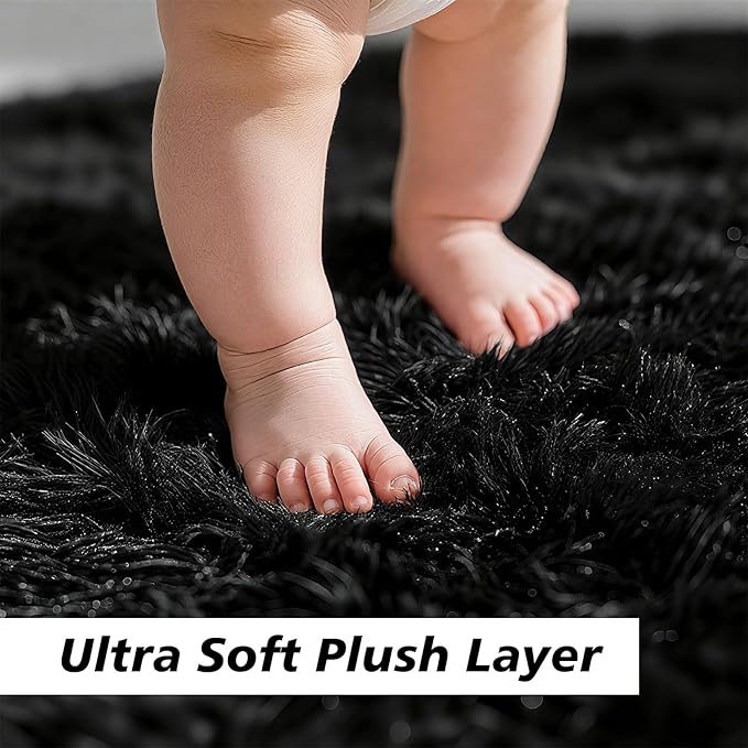 Shag Area Rug for Bedroom 4x6,Black Fluffy Area Rugs for Living Room,Soft Fuzzy Rug Non-Shedding Indoor Plush Carpet for Kids Bedroom Nursery Dorm Home Decor