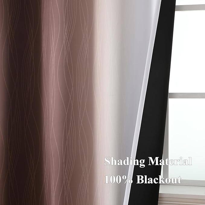 Estelar Textiler Brown and Greyish White Gradient Blackout Curtains 102 Inches Long for Bedroom, Thermal Insulated Full Room Darkening Ombre Grommet Drapes for Living Room, 52Wx102L, 2 Panels