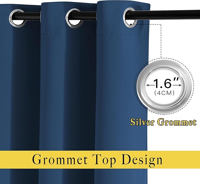 NICETOWN Blackout Room Divider Curtains 118 inches Long, Grommet Thermal Window Treatments Sound Reducing Drapes for Sliding Glass Door, Moroccan Blue, W66 x L118, 2 Pieces