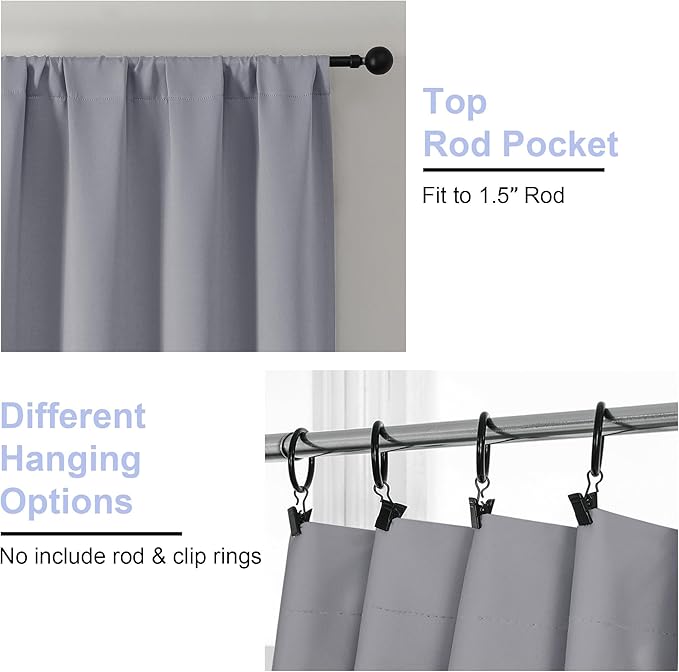 Simplebrand Ava Silver Grey Short Blackout Curtains for Bedroom 54 Inches Long 2 Panels, Solid Thermal Insulated, Energy Saving Window Treatment Curtains Blackout Drapes, W40 x L54 Inch, Silver Grey