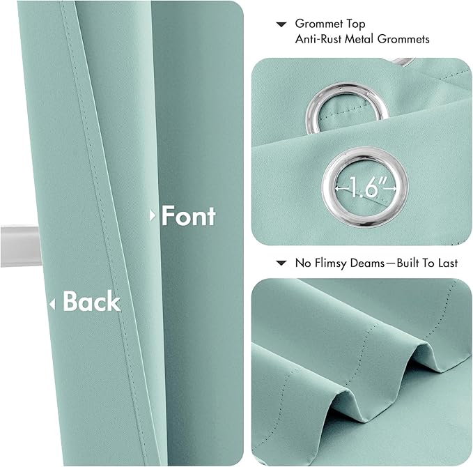 MIULEE Aqua Blackout Curtains for Bedroom Living Room 63 Inches Long 2 Panels, Thermal Insulated Room Darkening Drapes Solid Grommet Noise Reduction Light Blocking Window Treatments 40x63 Inch