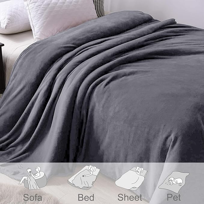 Exclusivo Mezcla Fleece Blanket Twin Size for Bed, Super Soft and Warm, All Season, Cozy, Plush, Lightweight, 90x66 Inches, Dark Grey