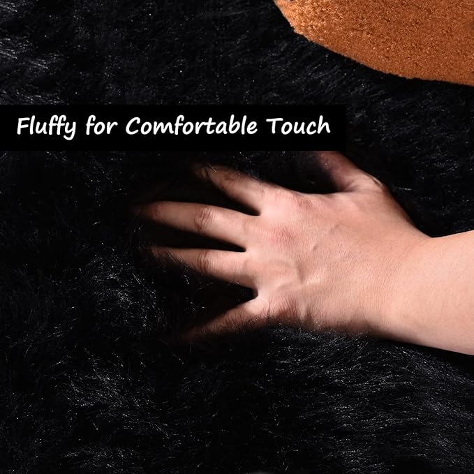 Goolela Black Sheepskin Rug 3x5 for Bedroom Black Fluffy Faux Fur Rug Furry Shag Plush Soft Bedside Dorm Décor Rectangle