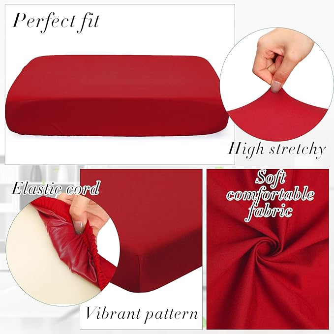 Newwiee Set of 4 Stretch Patio Cushion Covers Sofa Couch Seat Chair Slipcovers Cushion Cover Replacement Furniture Protector for Pets Washable(Burgundy,Seat Cover,Solid)