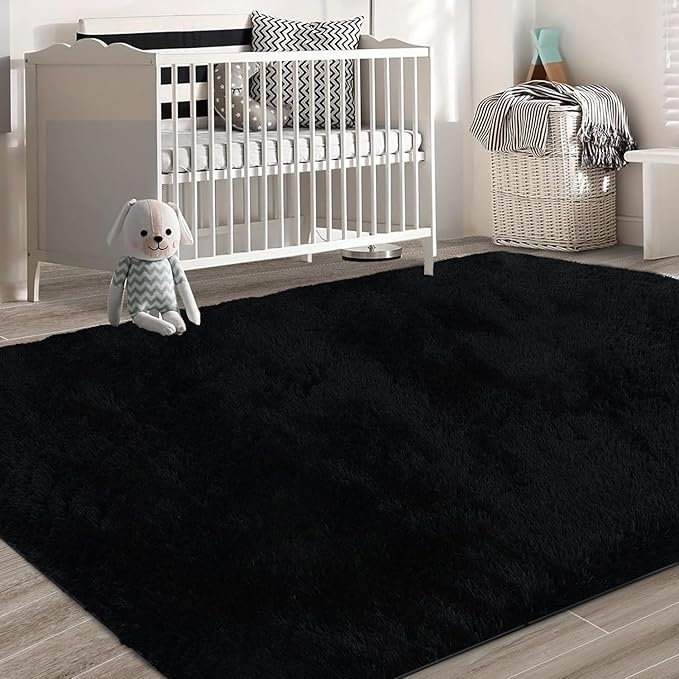 10X14 Large Shag Area Rugs for Living Room Bedroom,Big Soft Black Fluffy Rug for Bedroom Dorm, Indoor Carpet Nursery Rugs for Kids Girls Room Home Decor,Black