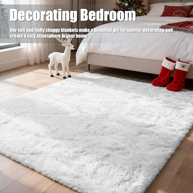 8x10 Fluffy Area Rugs for Living Room,Shag Area Rug for Bedroom,Soft White Fuzzy Rug Non-Shedding Indoor Plush Carpet for Kids Bedroom Nursery Home Decor